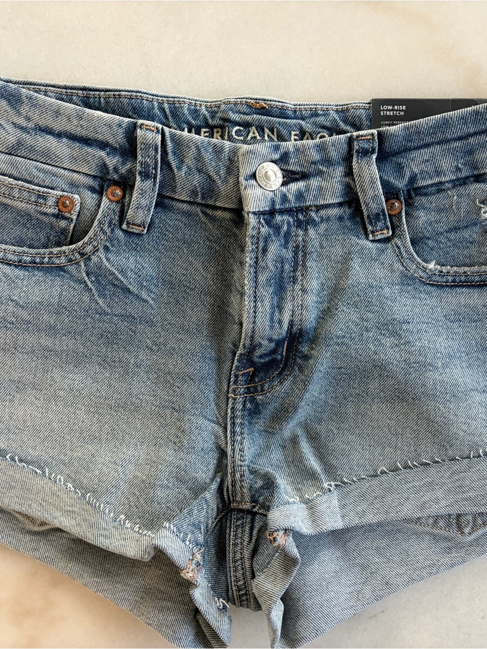 American Eagle Outfitters Light Blue Low-Rise Denim Shorts